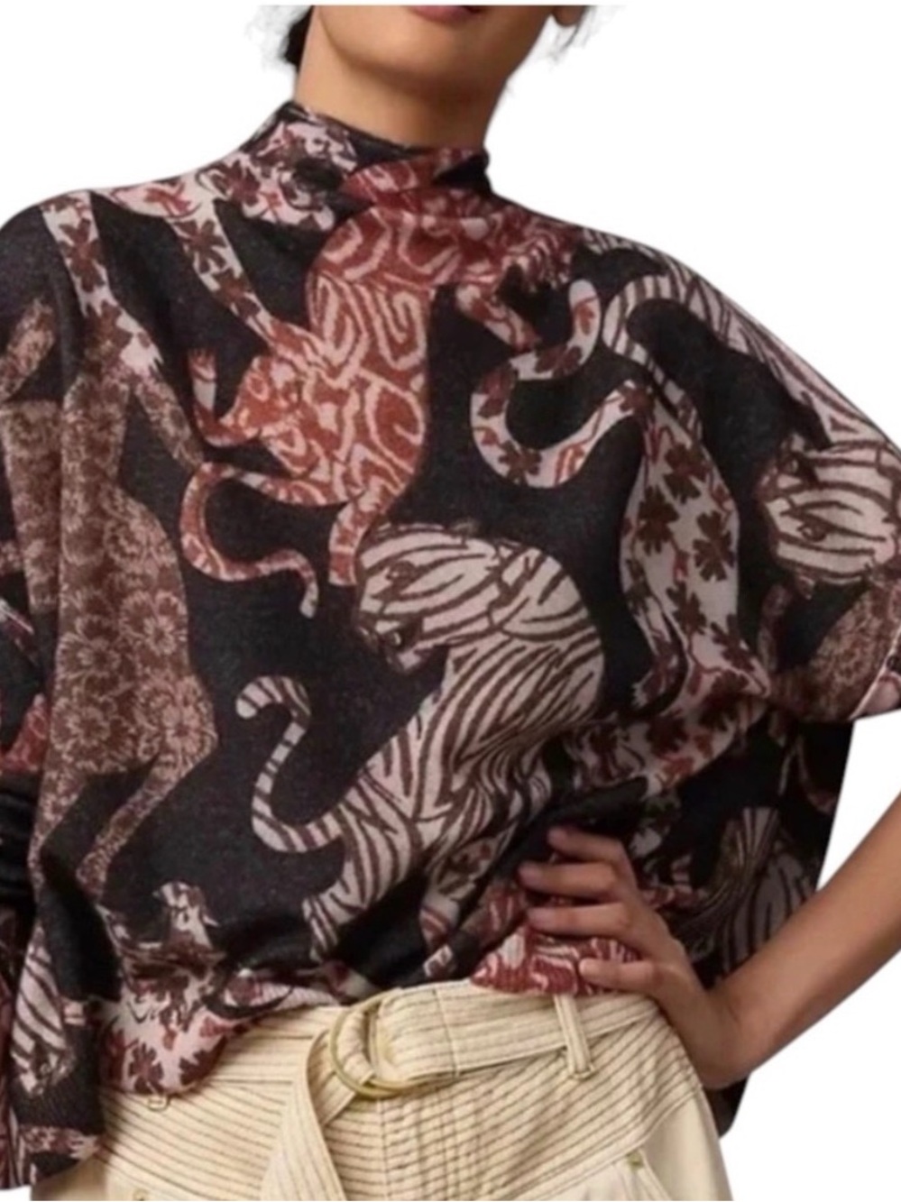 Pilcro for Anthropologie Elegant Tiger Print Alani  cashmere sweater